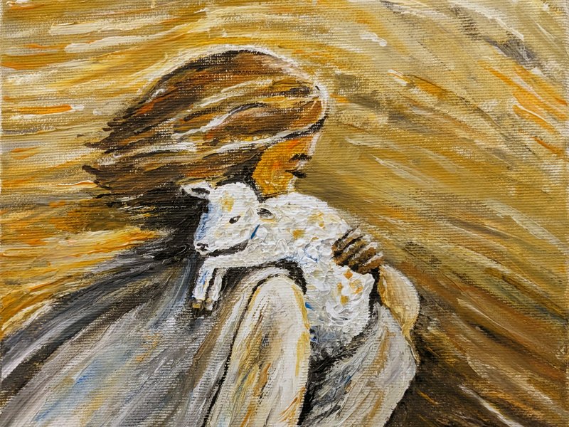 Das Bild (hier nur ein Ausschnitt daraus gezeigt) wurde von Heidrun Schröder gemalt und in der Ausstellung „Created 2 Create“ der AGAPE-Gemeinschaft München am 06.03.2026 gezeigt.